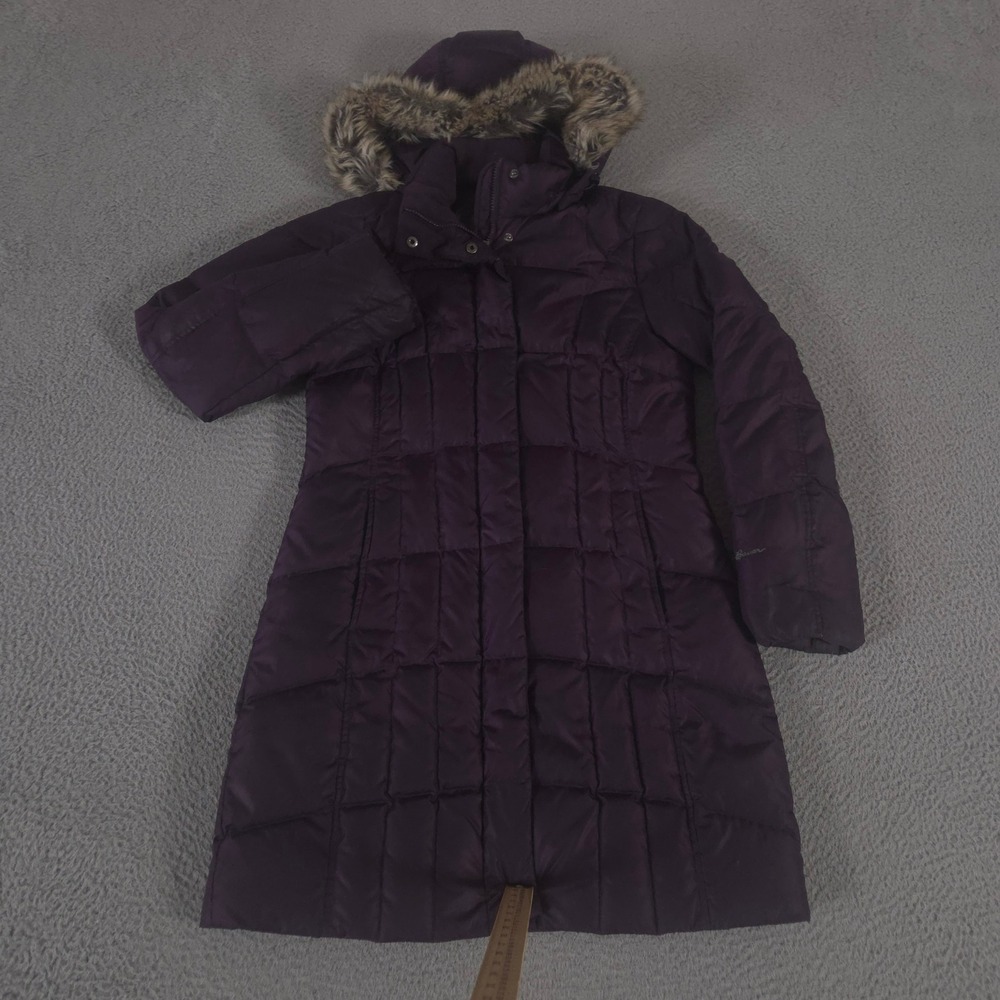 Eddie Bauer Jacket Womens Small Lodge Down Parka Faux Fur Hood Puffer Long Coat